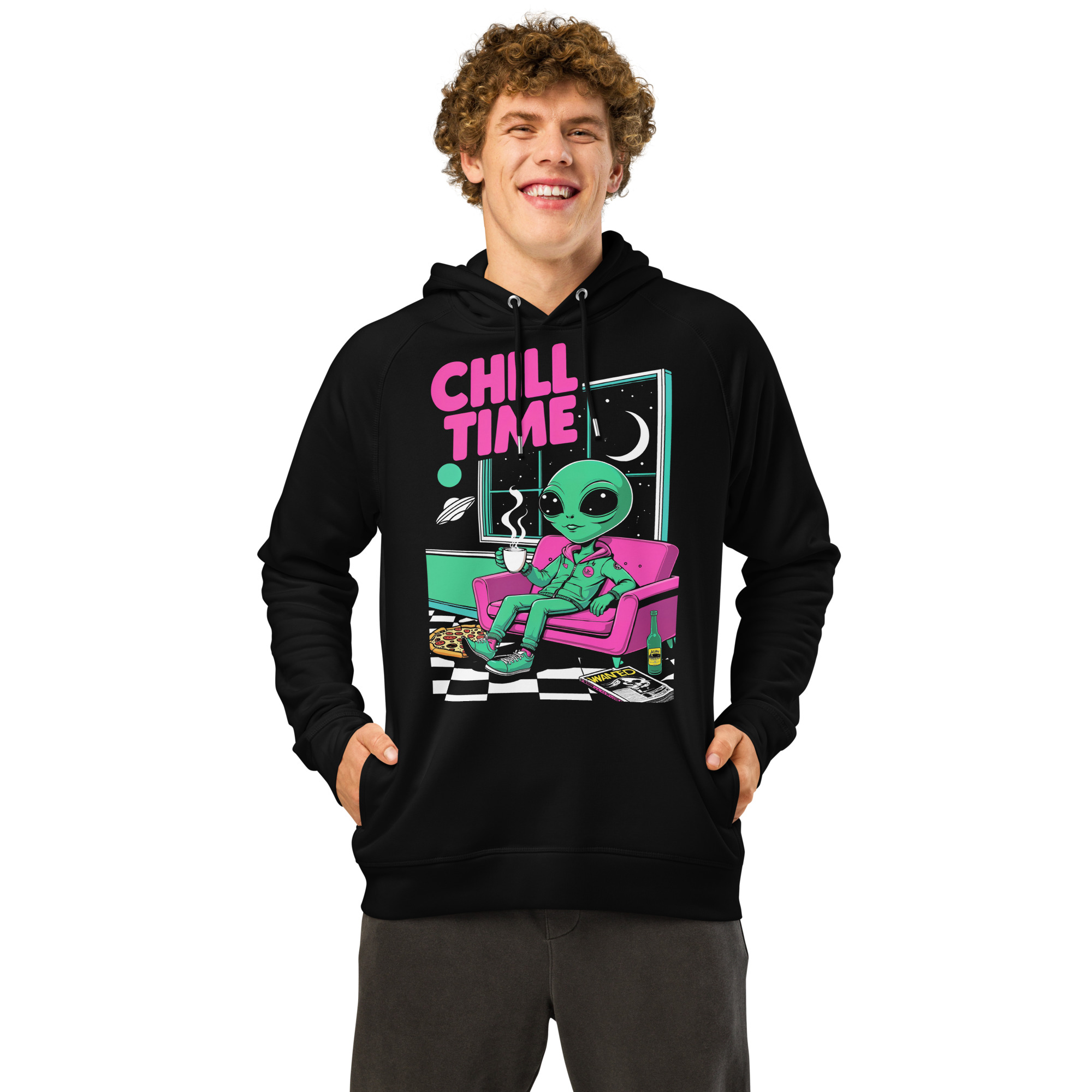 Alien Chill Time Unisex Organic Side Pocket Hoodie