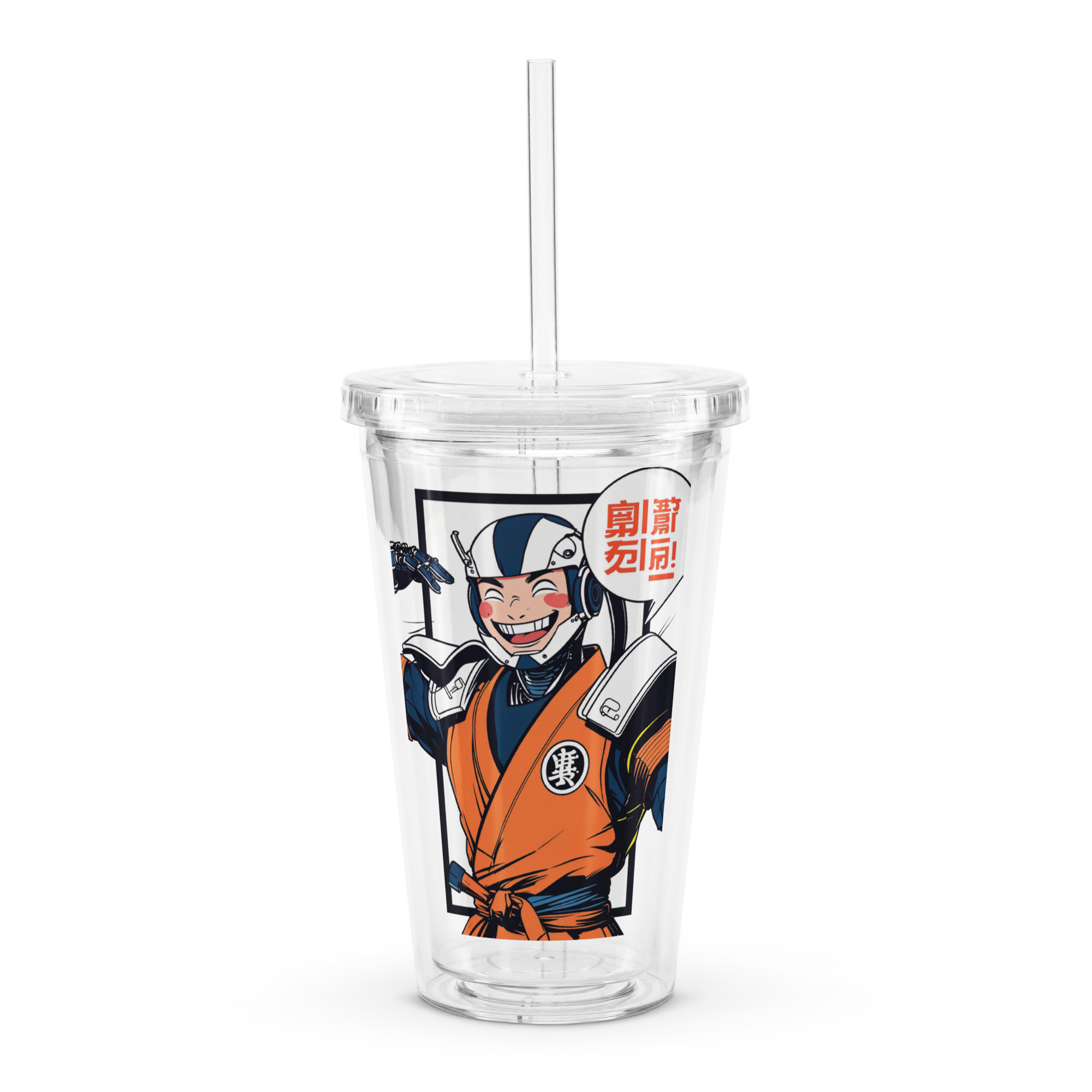 Futuristic Robotic Samurai Manga Clear Plastic Tumbler