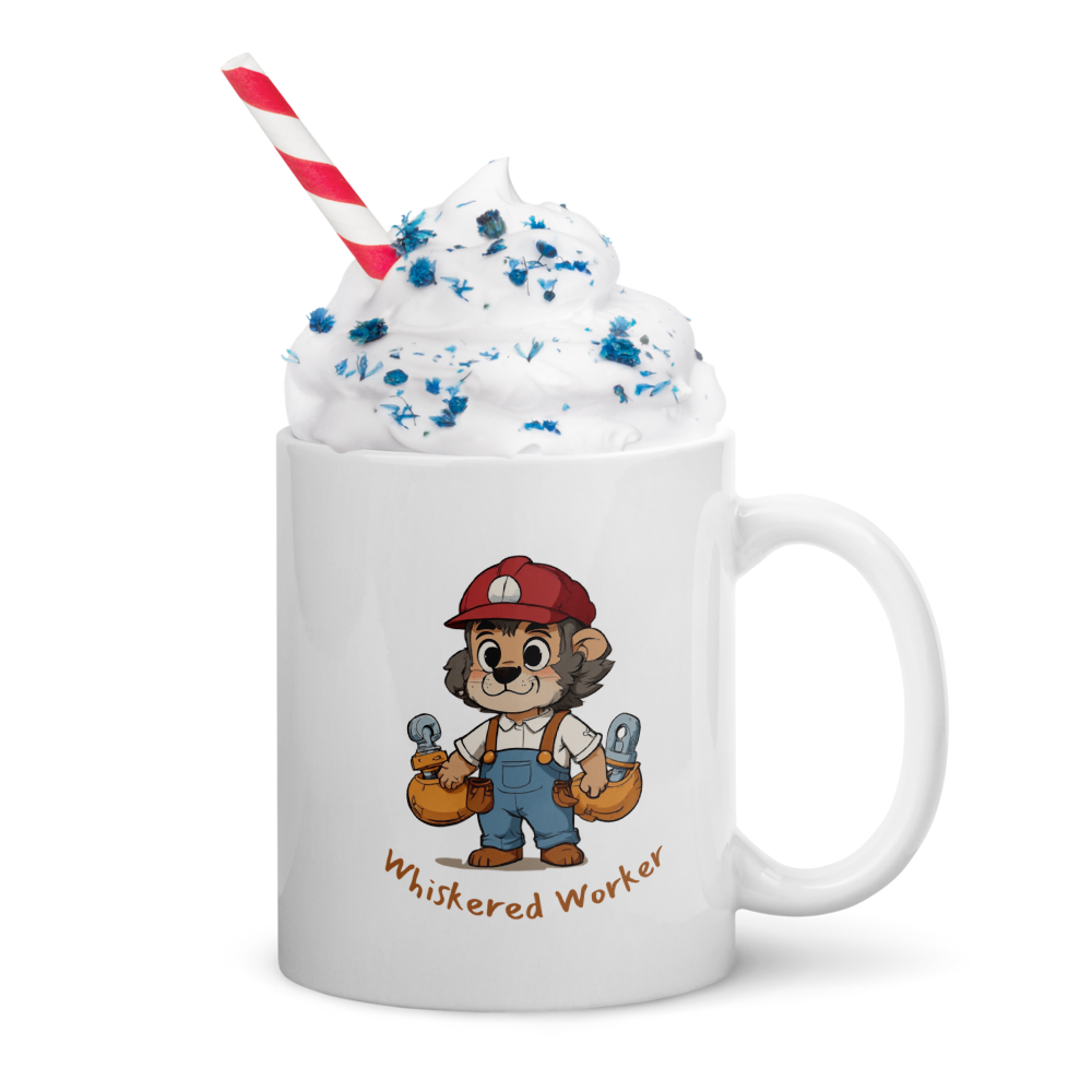 Whiskered Worker White Glossy Mug