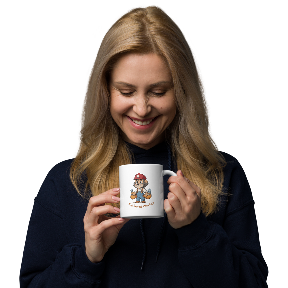 Whiskered Worker White Glossy Mug