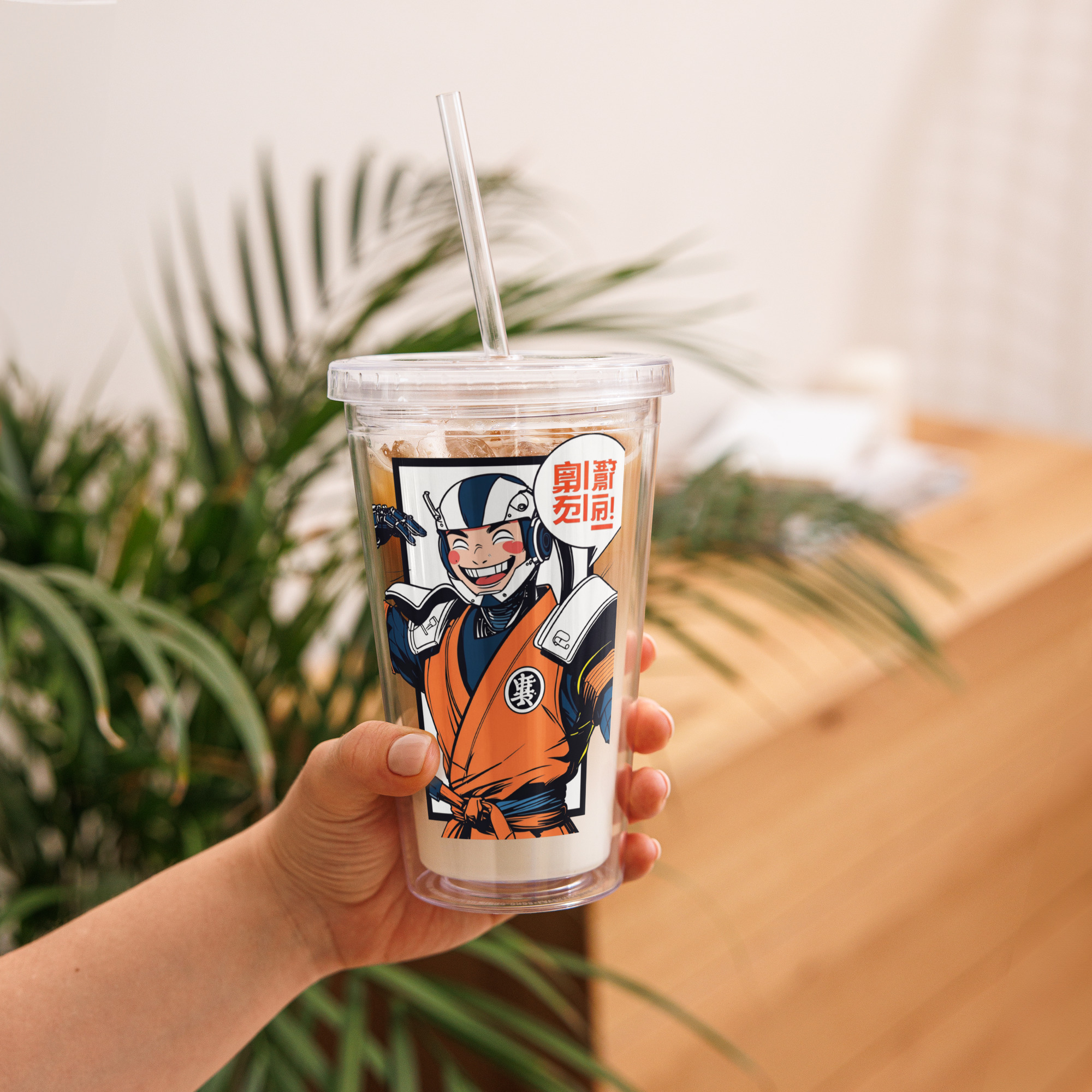 Futuristic Robotic Samurai Manga Clear Plastic Tumbler