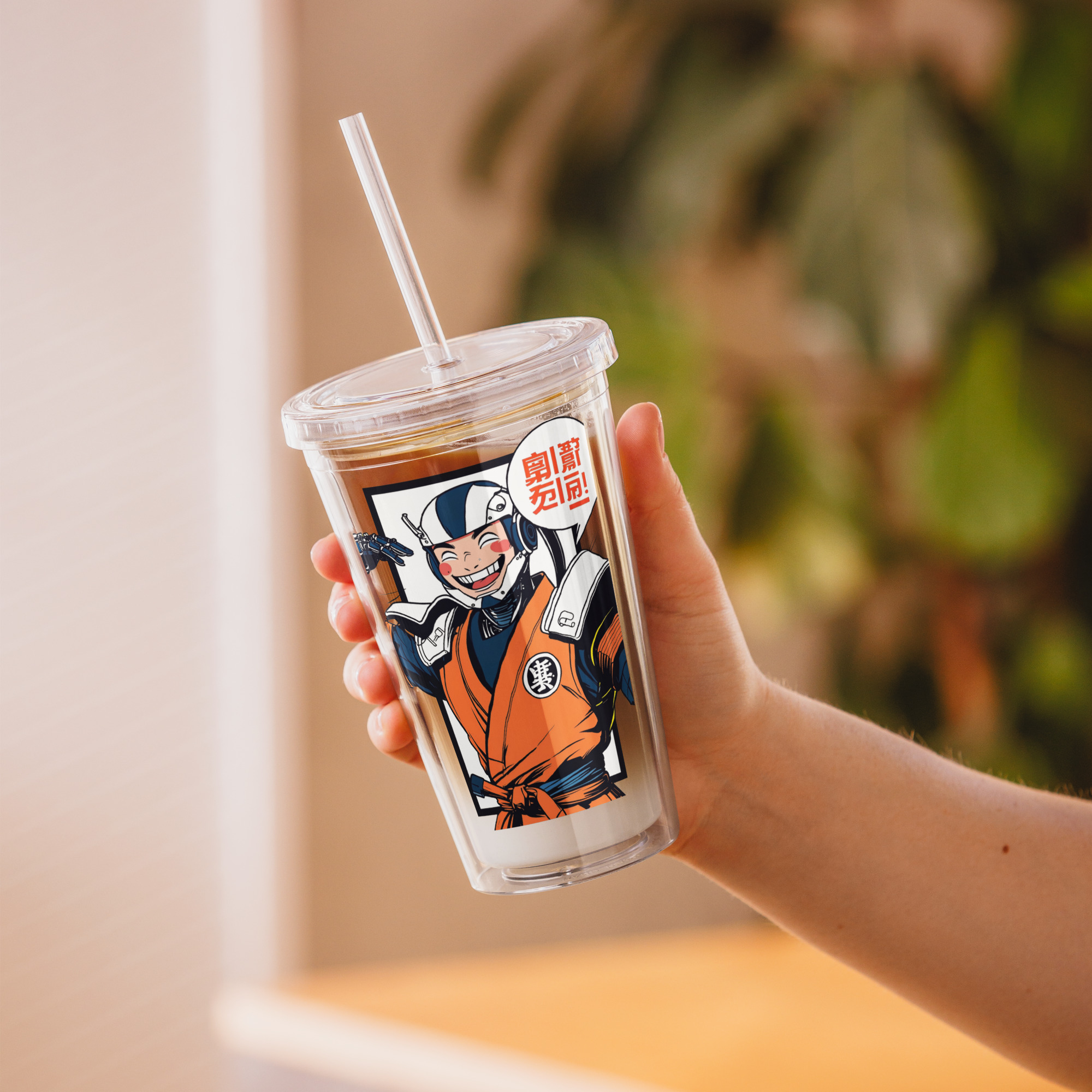 Futuristic Robotic Samurai Manga Clear Plastic Tumbler