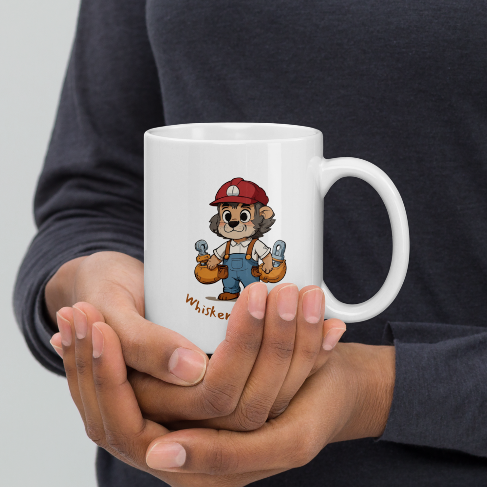 Whiskered Worker White Glossy Mug