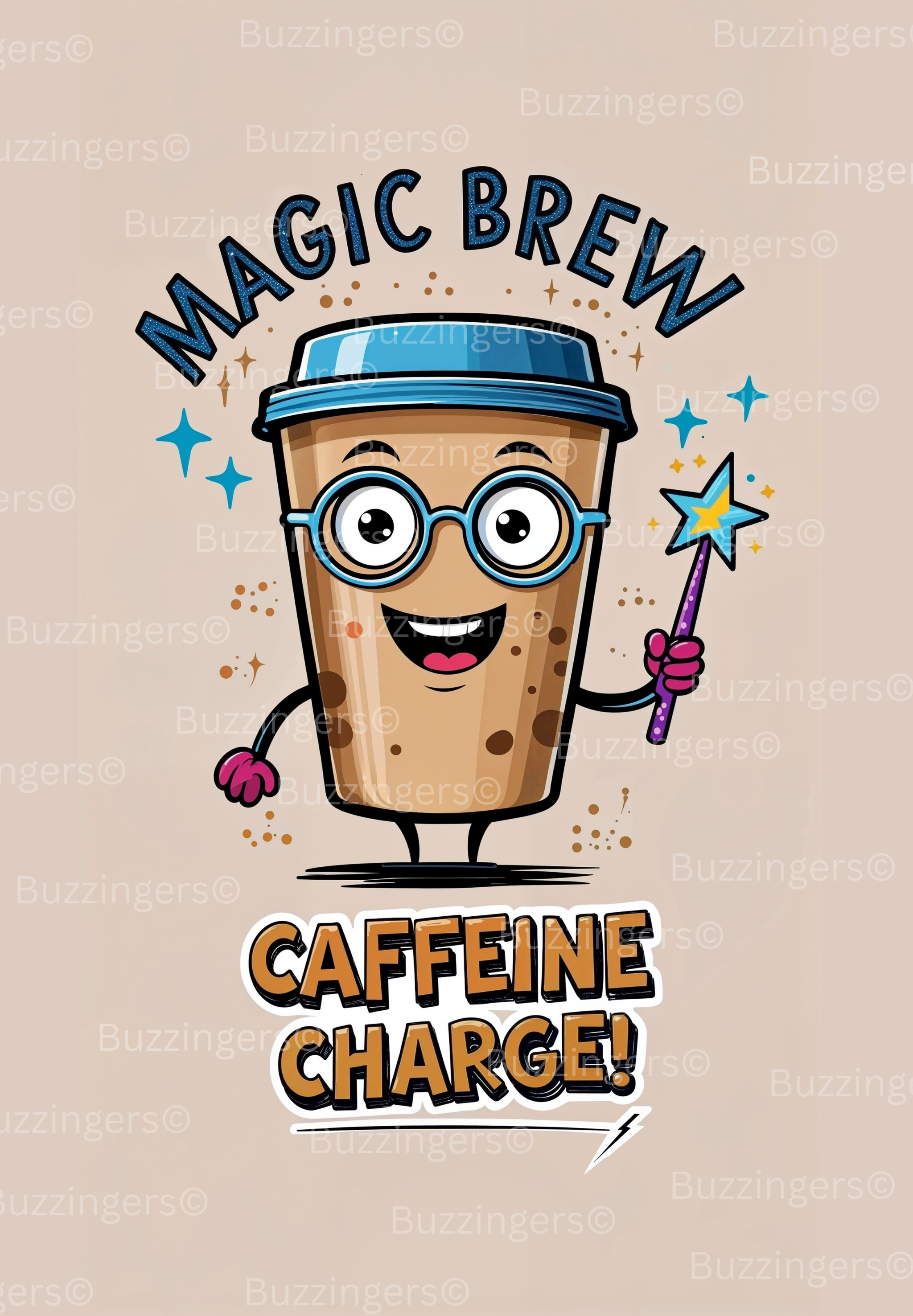 Magic Brew – Caffeine Charge! Cartoon Coffee Print