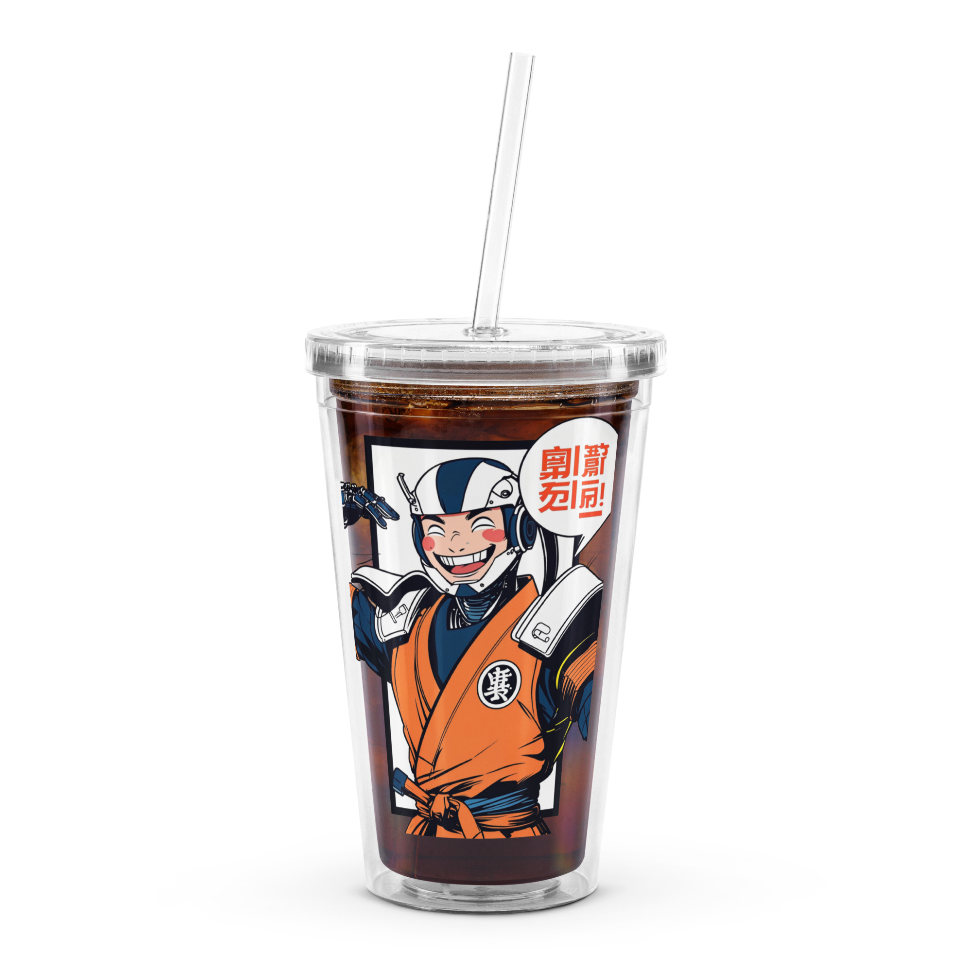 Futuristic Robotic Samurai Manga Clear Plastic Tumbler