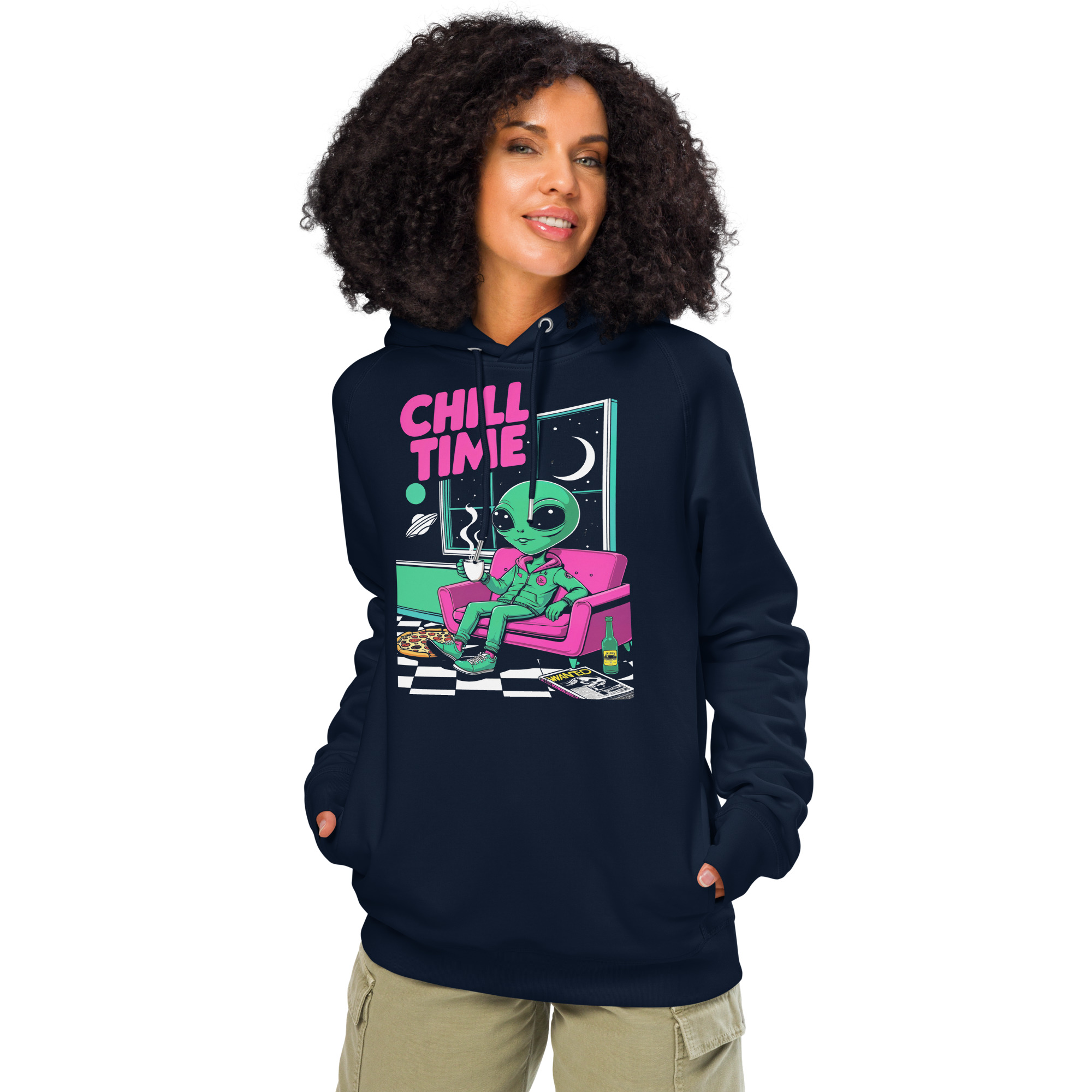 Alien Chill Time Unisex Organic Side Pocket Hoodie