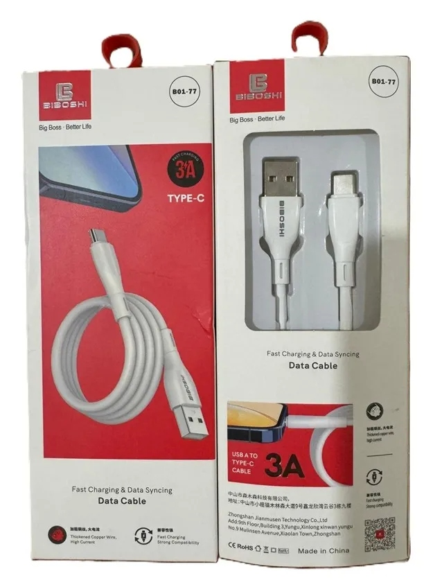 100% Original Biboshi 3A Micro USB & Type-C Cable | Fast Charging & Data Transfer | Premium Quality USB Type-A to Micro USB Cable