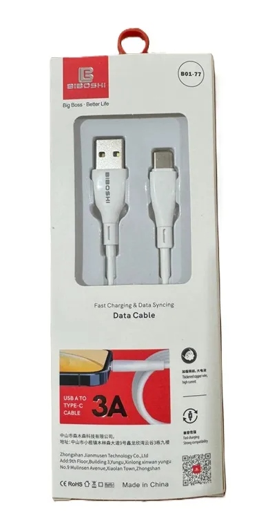 100% Original Biboshi 3A Micro USB & Type-C Cable | Fast Charging & Data Transfer | Premium Quality USB Type-A to Micro USB Cable