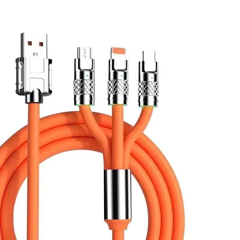 100% Original Imported Cable 6 Empire 120W Cable One Tow Three Suitable for Android, Apple, Huawei 100% Original Empire Super Fast Charger With Light Three-In-One Data Cable