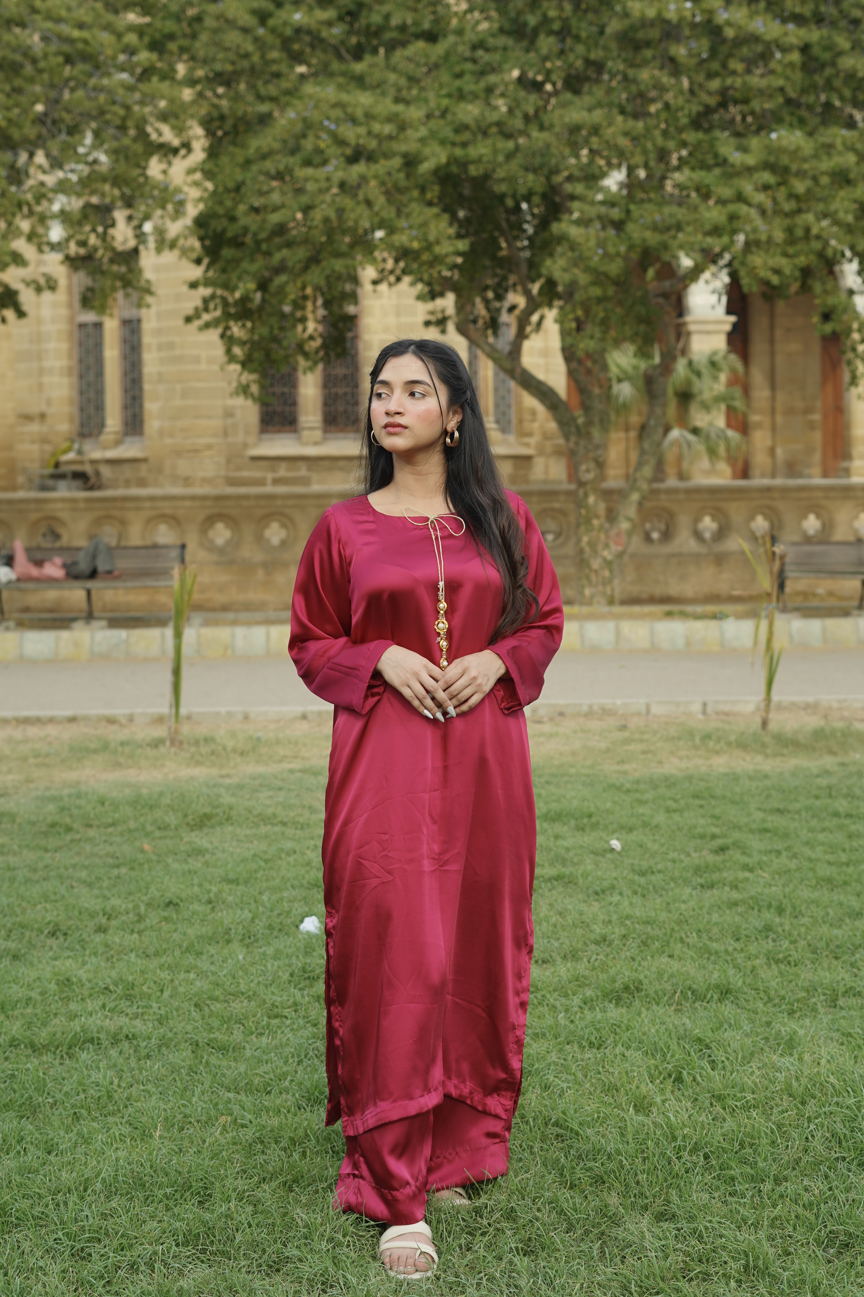 2 Piece Maroon Silk Dress