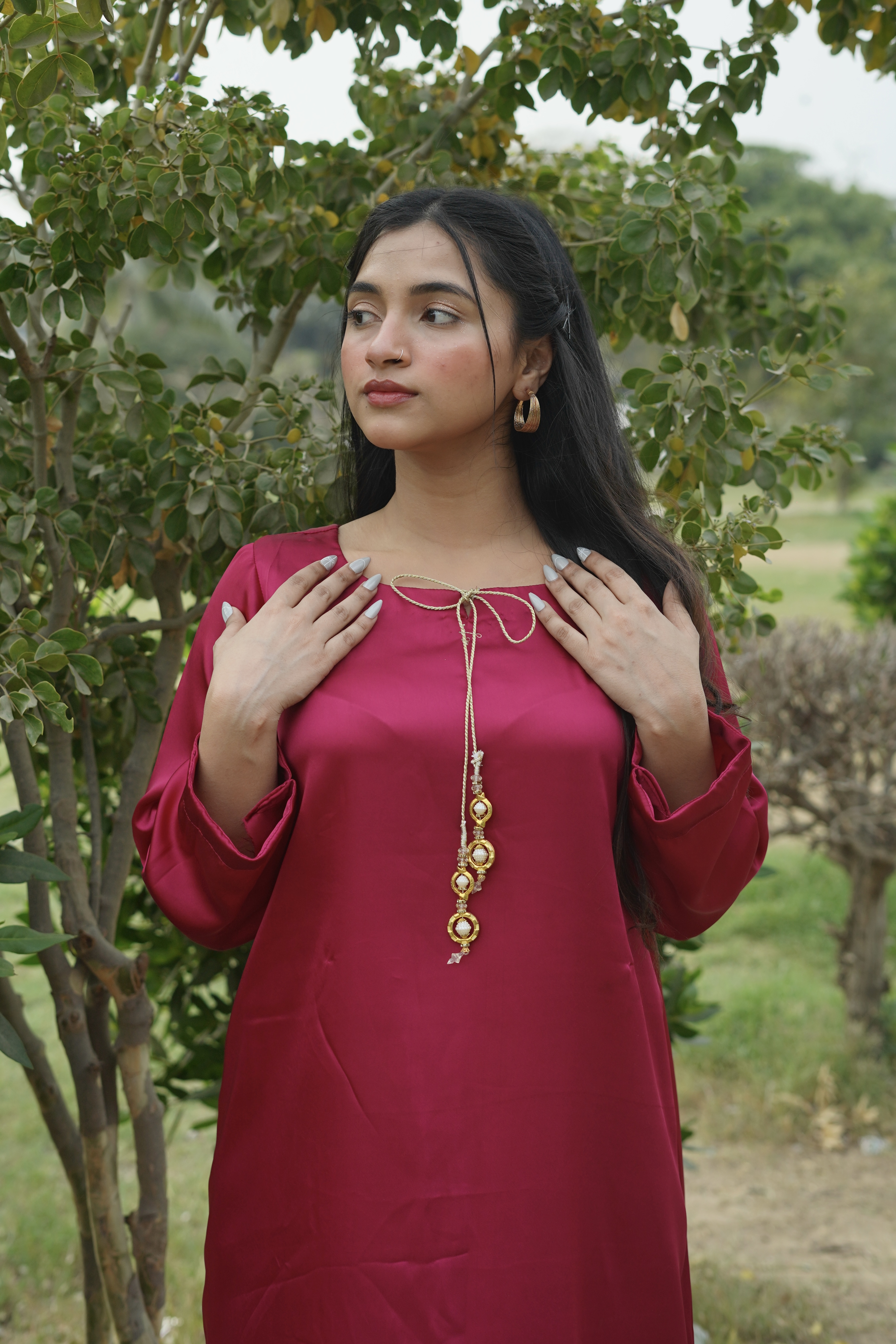 2 Piece Maroon Silk Dress