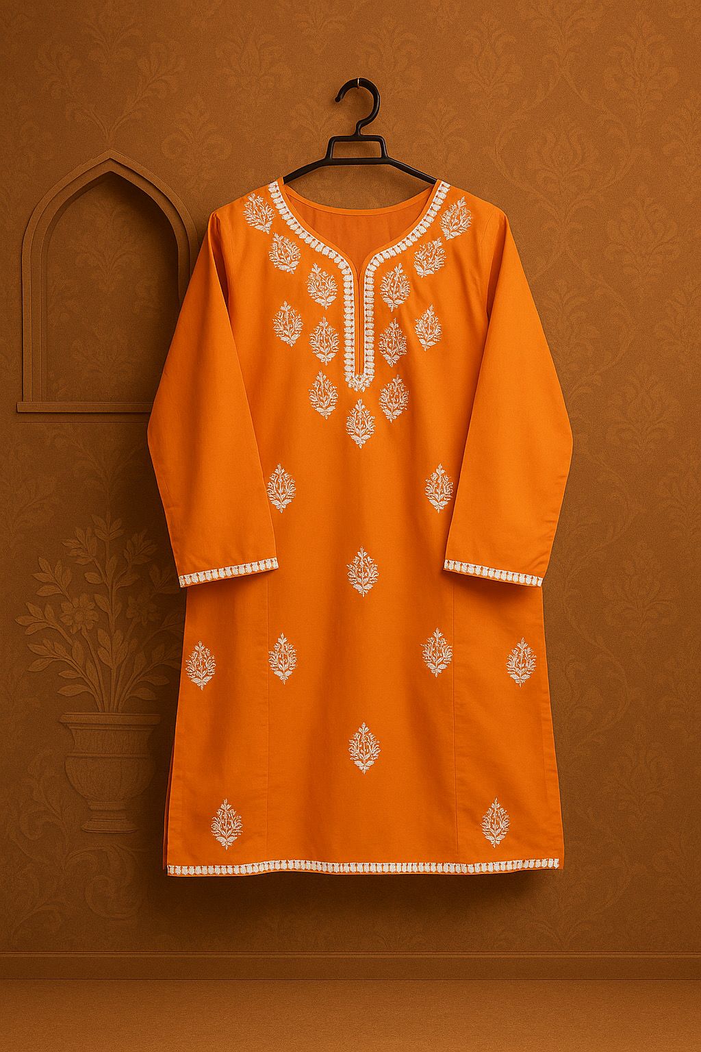 Soft Cotton Co ord Set ( Orange In White Embroidery )