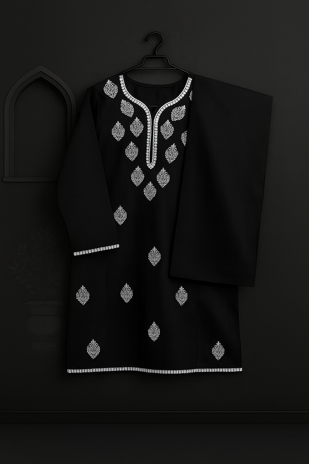 Soft Cotton Co ord Set ( Black In White Embroidery ) 