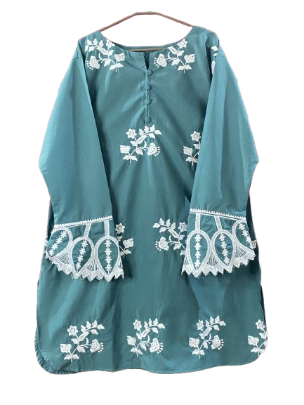 Soft Cotton Co ord SET ( Green In White Embroidery )