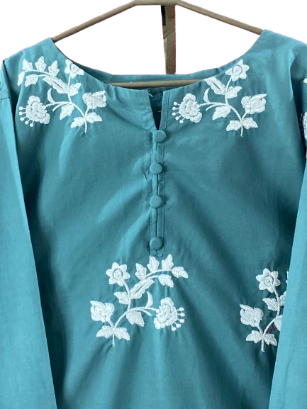 Soft Cotton Co ord SET ( Green In White Embroidery )