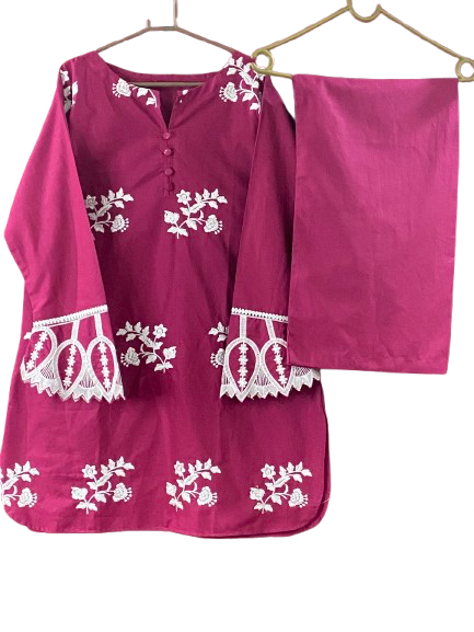 Cotton Co ord Set ( Purple In White Embroidery )