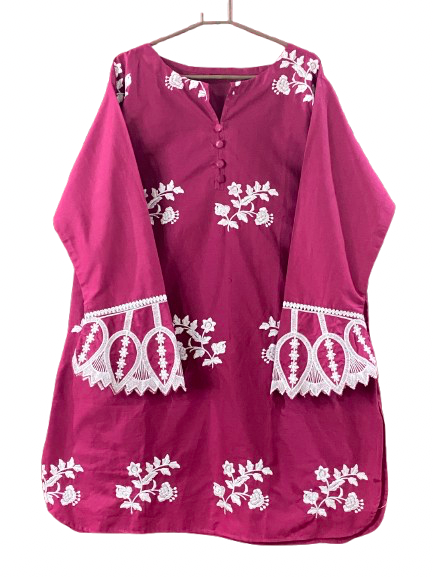 Cotton Co ord Set ( Purple In White Embroidery )