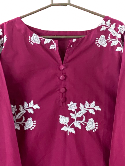 Cotton Co ord Set ( Purple In White Embroidery )