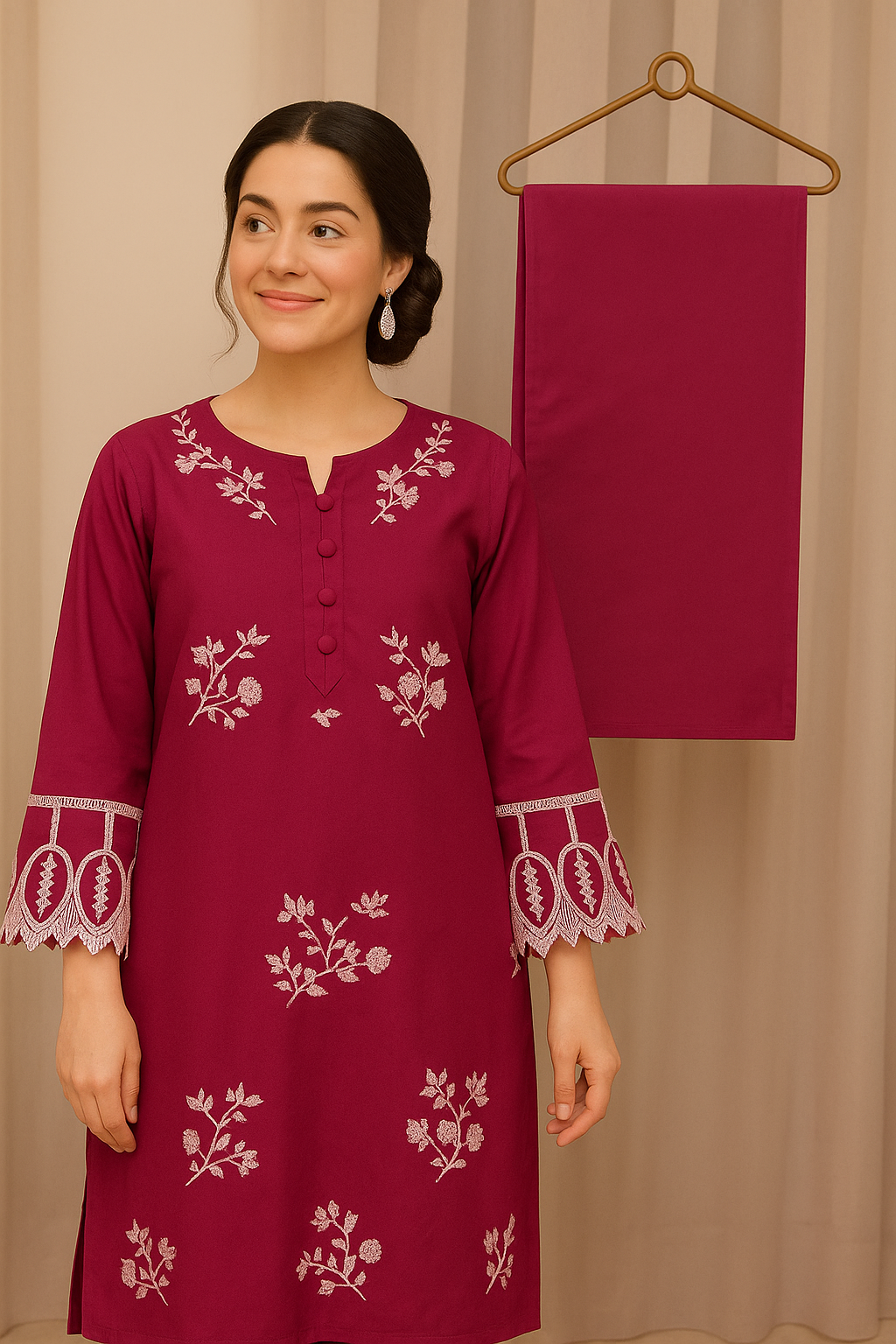 Cotton Co ord Set ( Purple In White Embroidery )