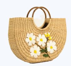 Handwoven Straw Tote Bag-water reed