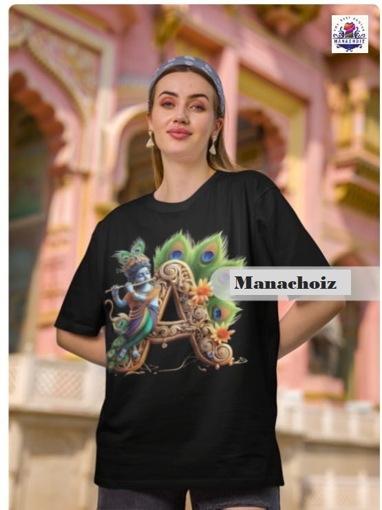 Krishna Graphic Black T-Shirt with A Alphabet