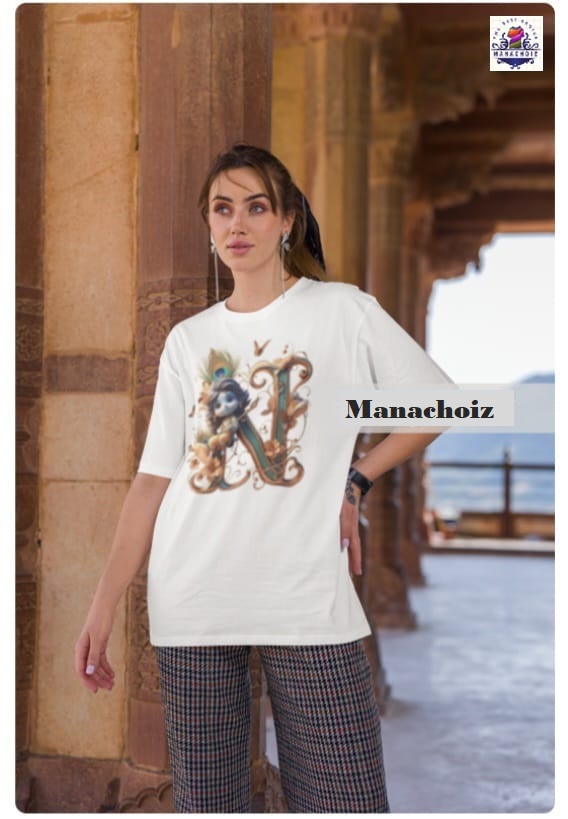 Krishna Graphic Print T-Shirt with N Alphabet