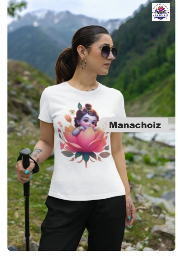 Cute Krishna Lotus Graphic T-shirt