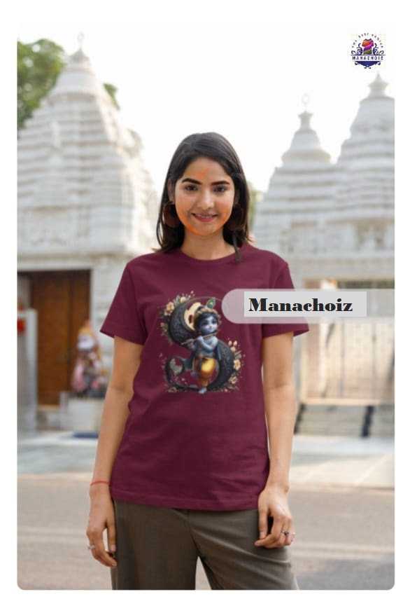 Krishna Graphic Maroon T-shirt with S - Alphabet