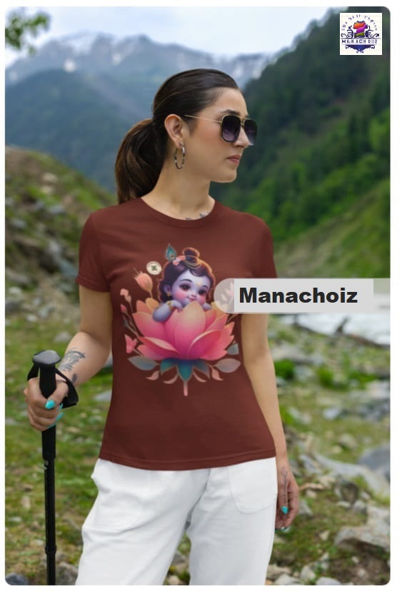 Cute Krishna Lotus Graphic T-shirt