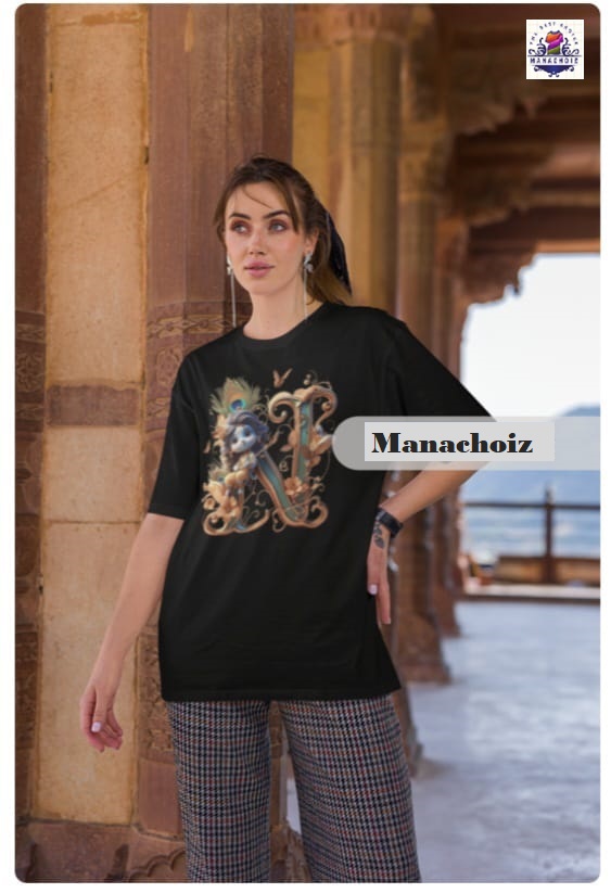 Krishna Graphic Print T-Shirt with N Alphabet