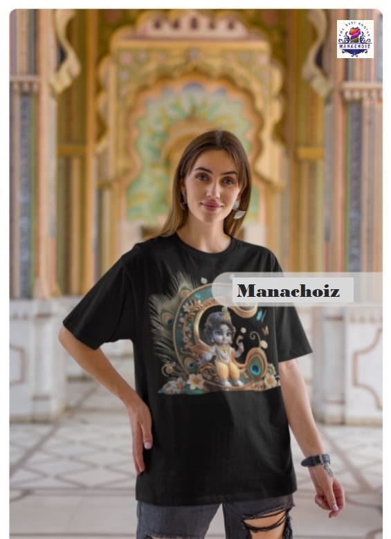 Peacock Krishna Graphic T-shirt with C Alphabet