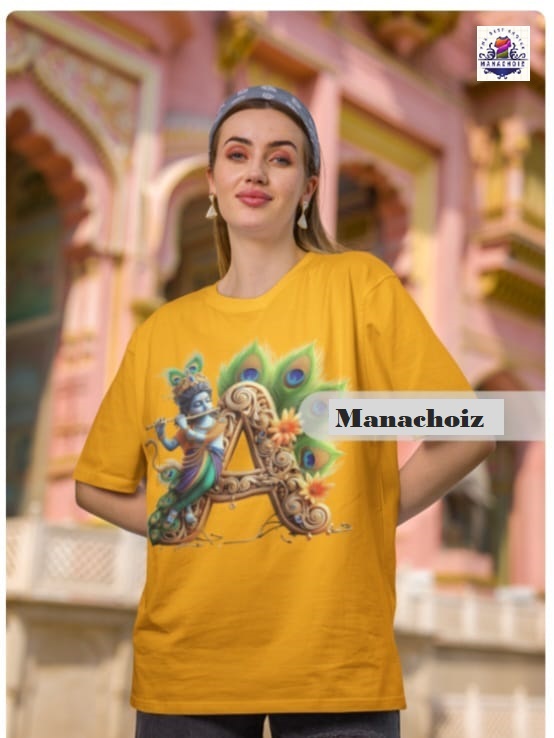 Krishna Graphic Black T-Shirt with A Alphabet