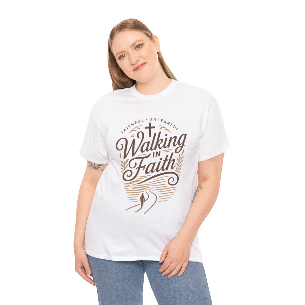 'Walking in Faith' - Unisex Heavy Cotton Tee - Inspirational Christian T-Shirt