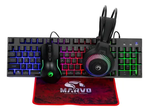 Teclado mecánico con ratón y auriculares