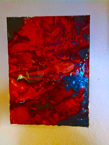 "Adrift"  Abstract Red And Blue Painting, Acrylic with Epoxy  by Leo Zodiakk circa 2021