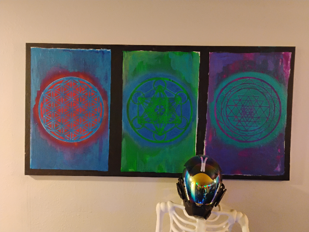 ********SOLD OUT*******"Sacred Geometric Meditations: Kabbalistic Realities.  Oil and Spray Paint Abstract Geometric Art Panels