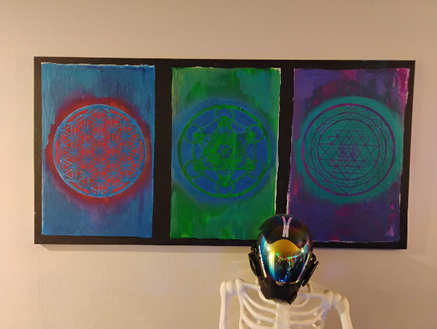 ********SOLD OUT*******"Sacred Geometric Meditations: Kabbalistic Realities.  Oil and Spray Paint Abstract Geometric Art Panels