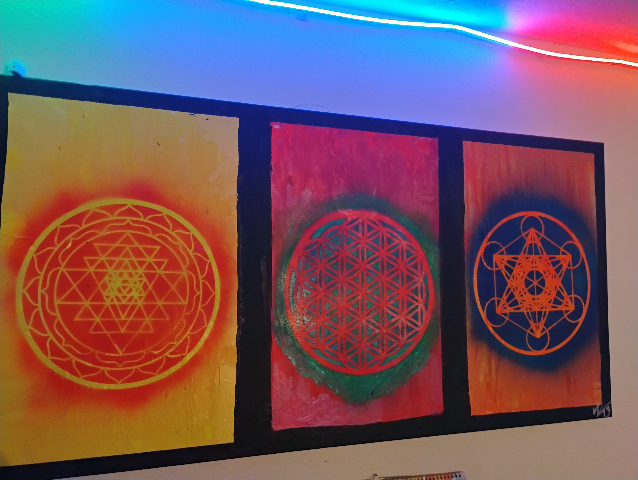********SOLD OUT*******"Sacred Geometric Meditations: Kabbalistic Realities.  Oil and Spray Paint Abstract Geometric Art Panels