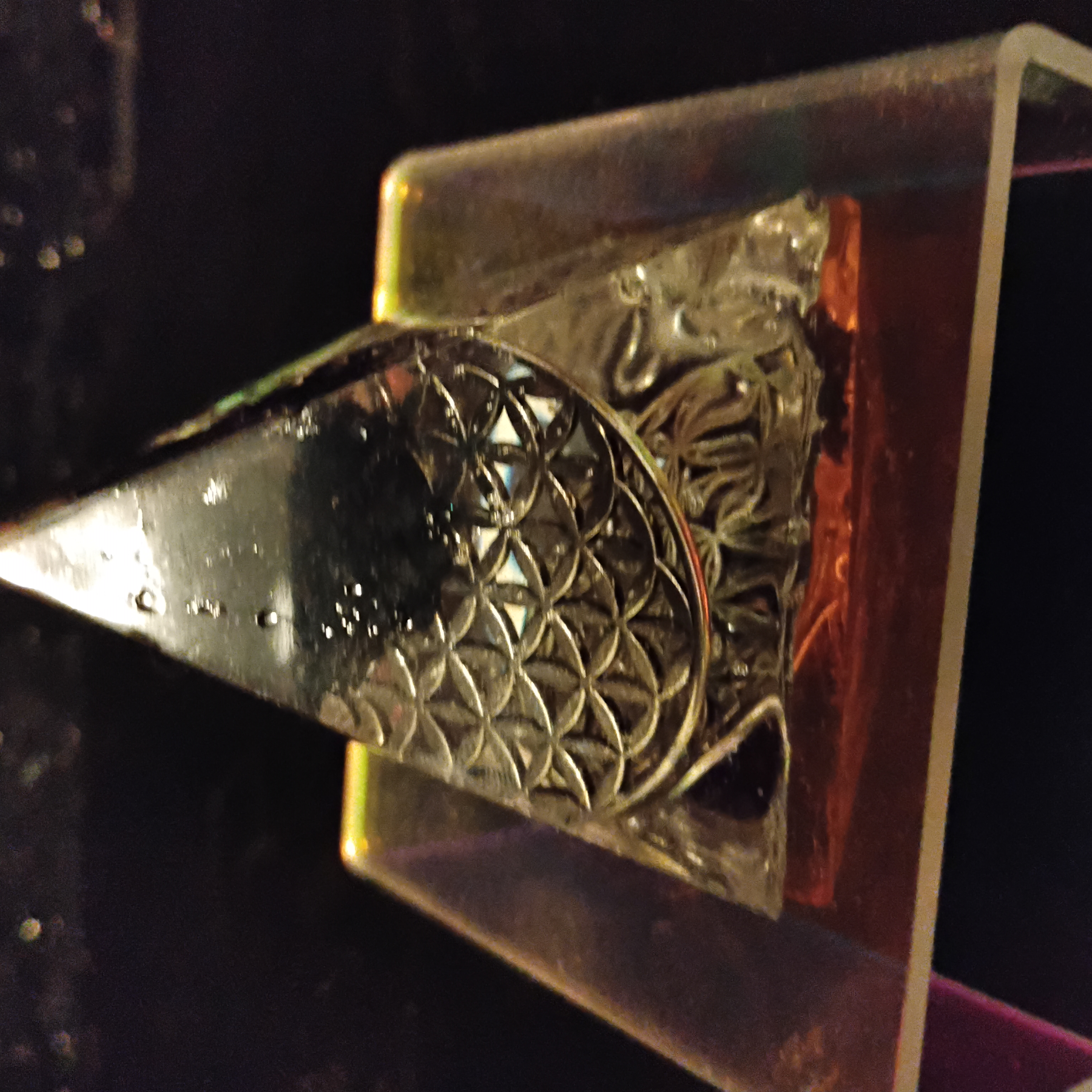 Flower of Life Obsidian Epoxy Crystal Pyramid Sculpture