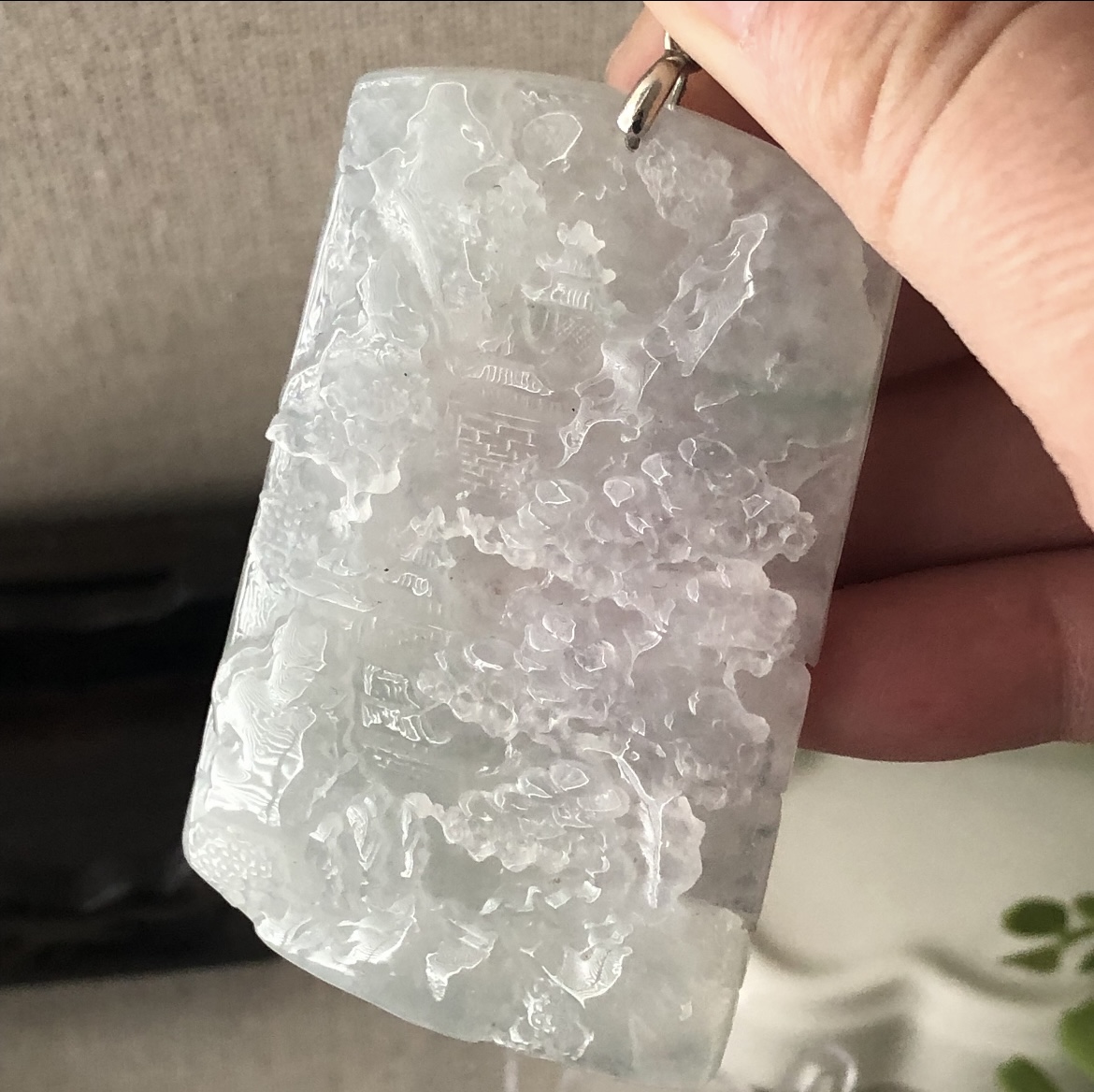 Transparent Icy Grade Jadeite Natural Scene Pendant, New