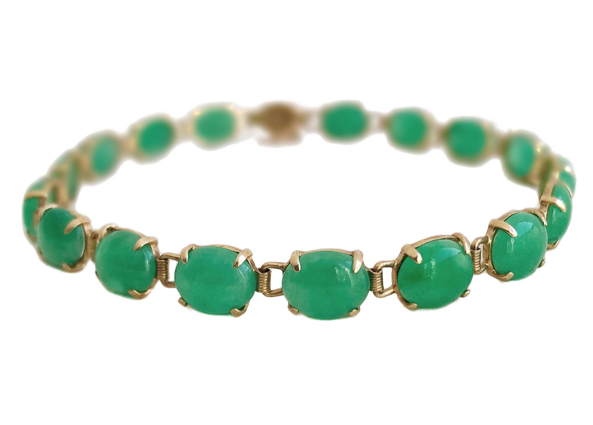 Apple Green Jadeite and 14K Gold Bracelet, Vintage