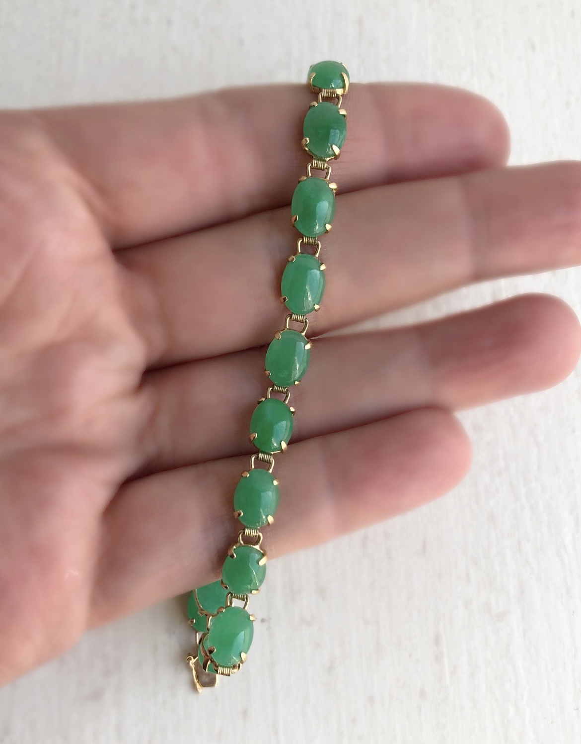 Apple Green Jadeite and 14K Gold Bracelet, Vintage
