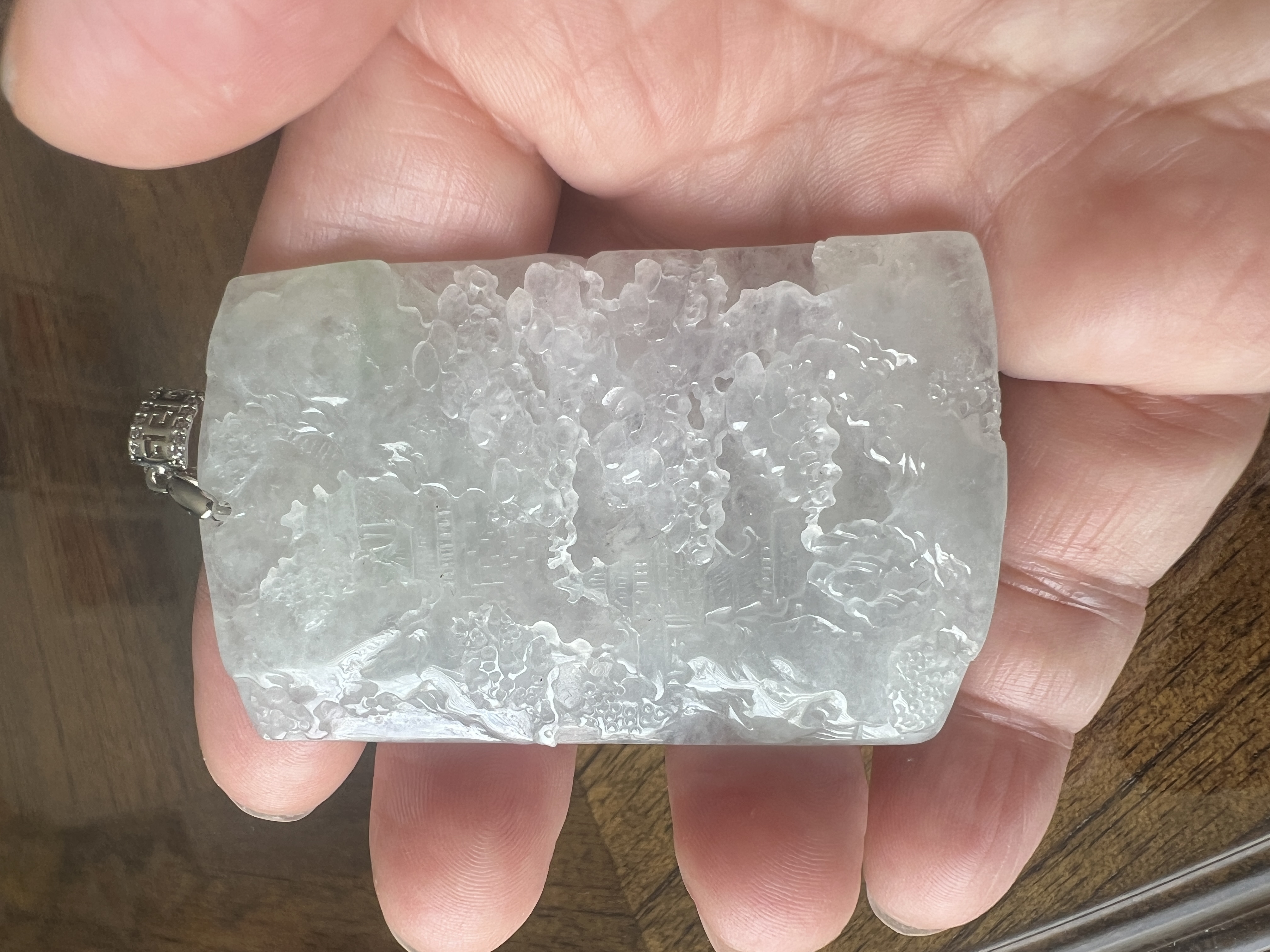Transparent Icy Grade Jadeite Natural Scene Pendant, New
