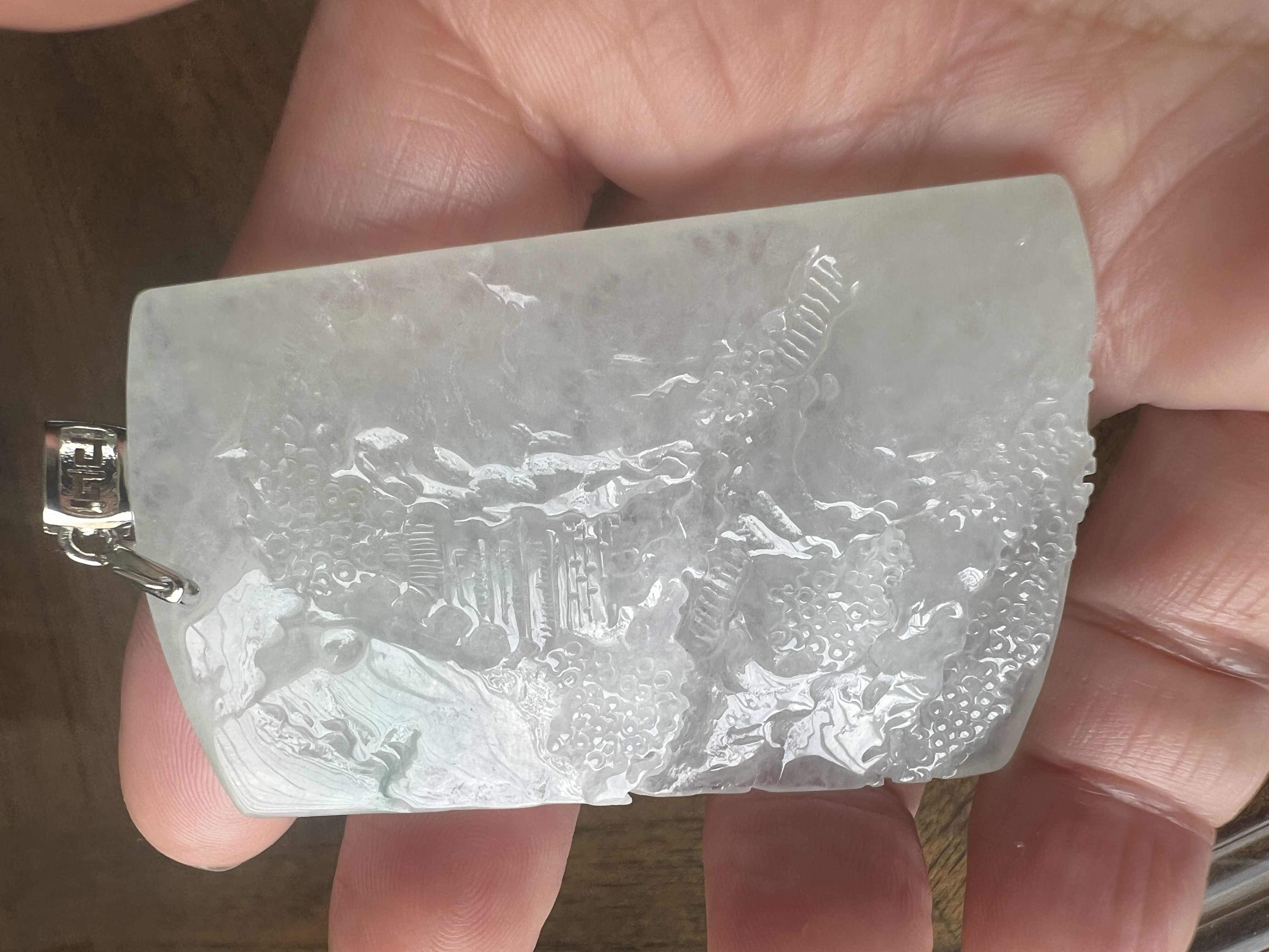 Transparent Icy Grade Jadeite Natural Scene Pendant, New