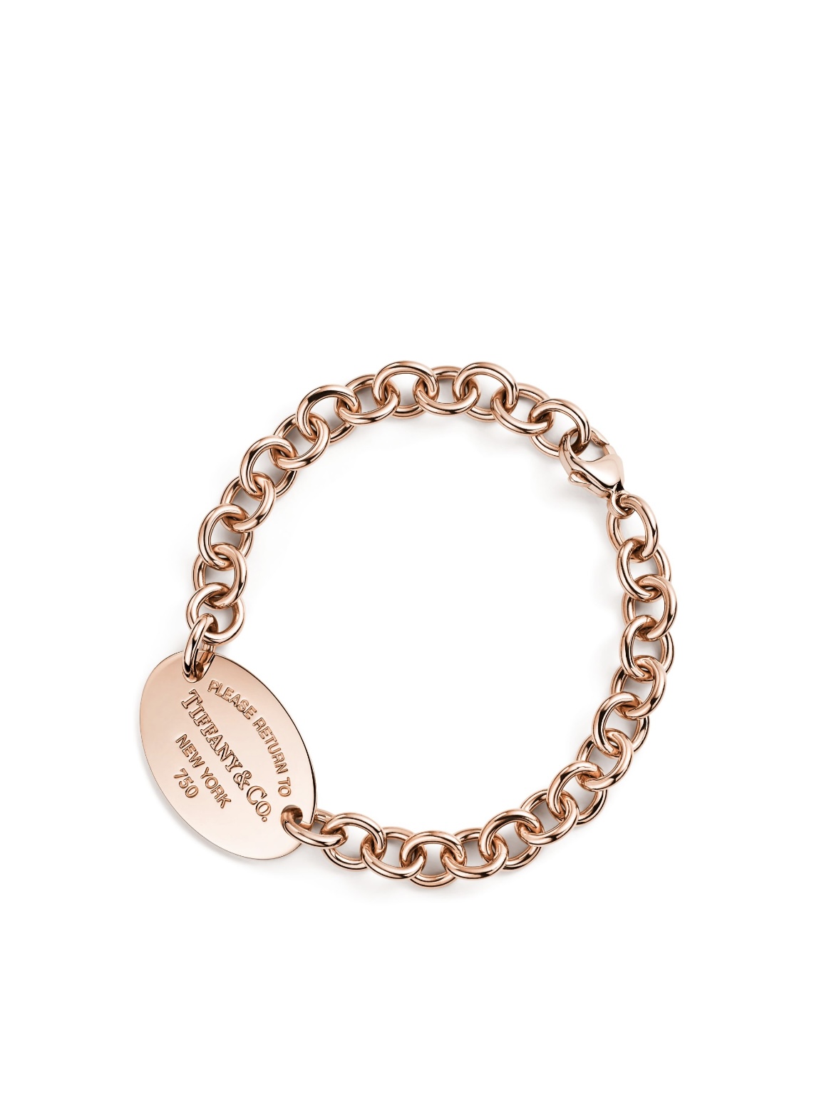 18K Rose Gold Tiffany Oval Tag Chain Bracelet