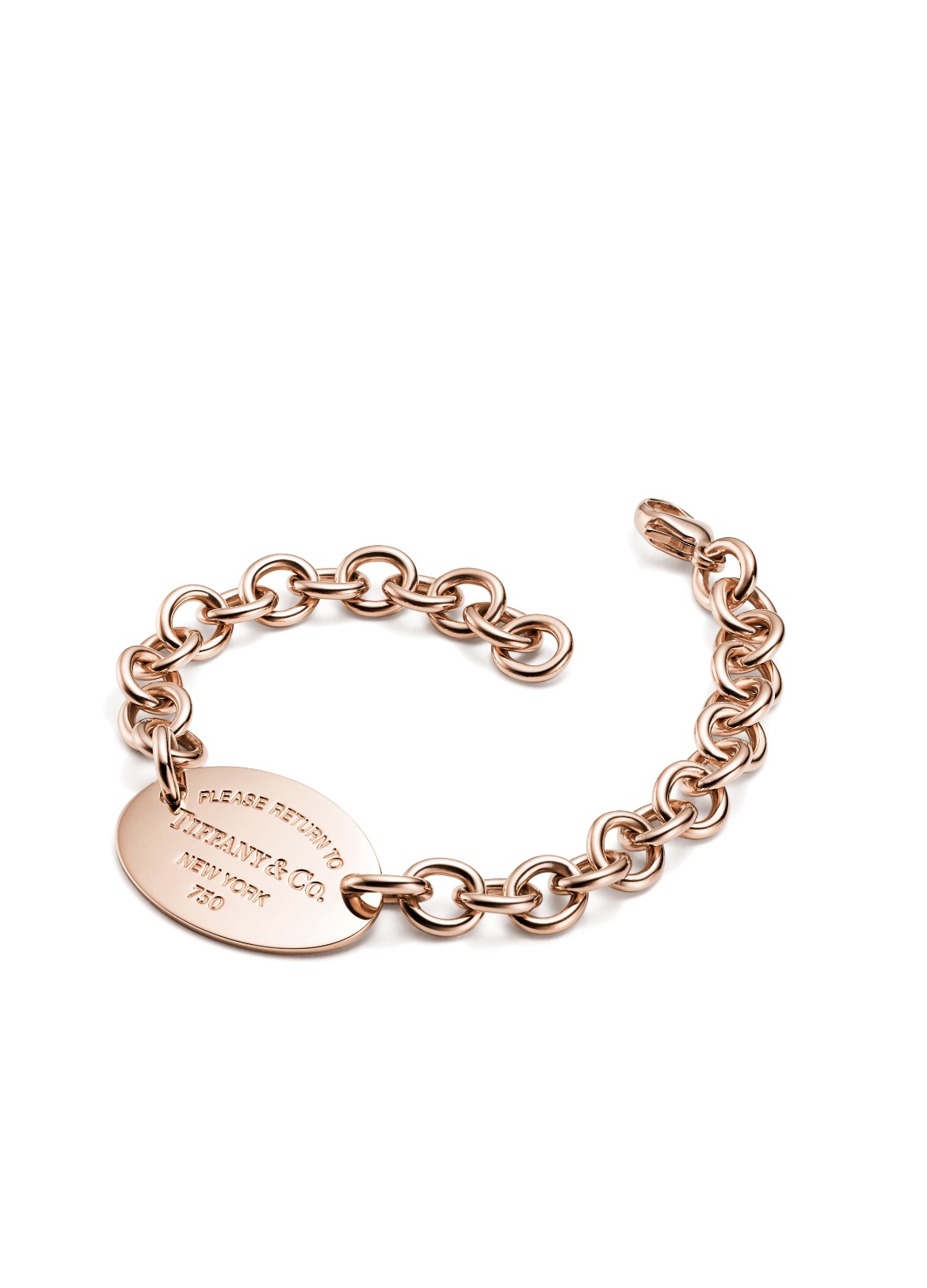 18K Rose Gold Tiffany Oval Tag Chain Bracelet