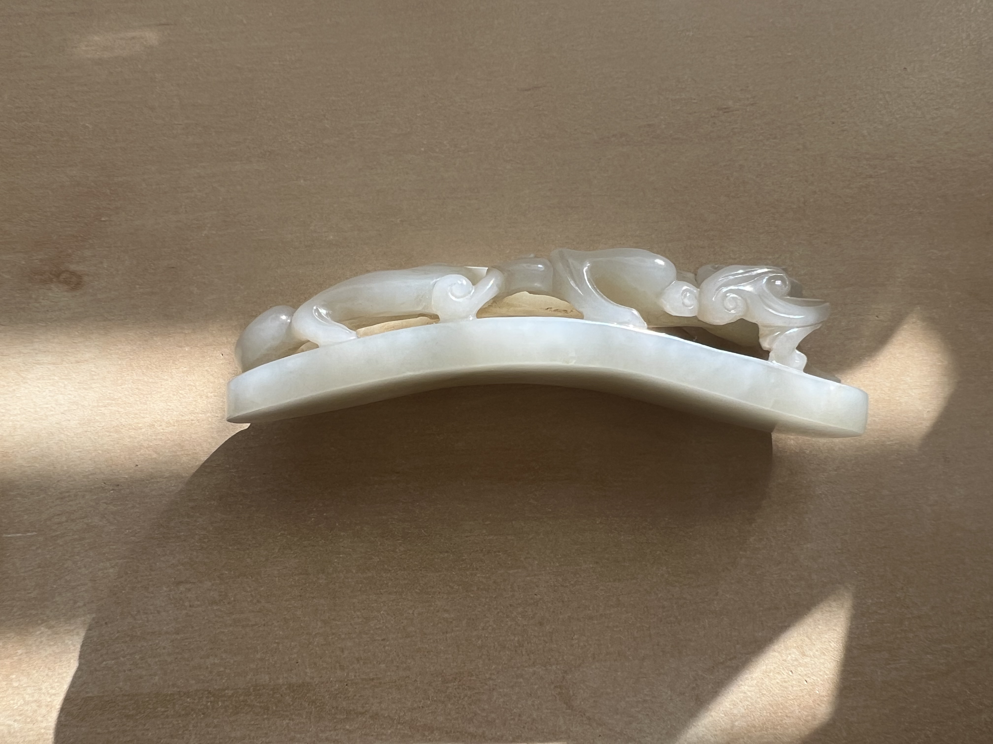 Antique White Heitian Jade Dragon Sculpture with Matching Hardwood Stand