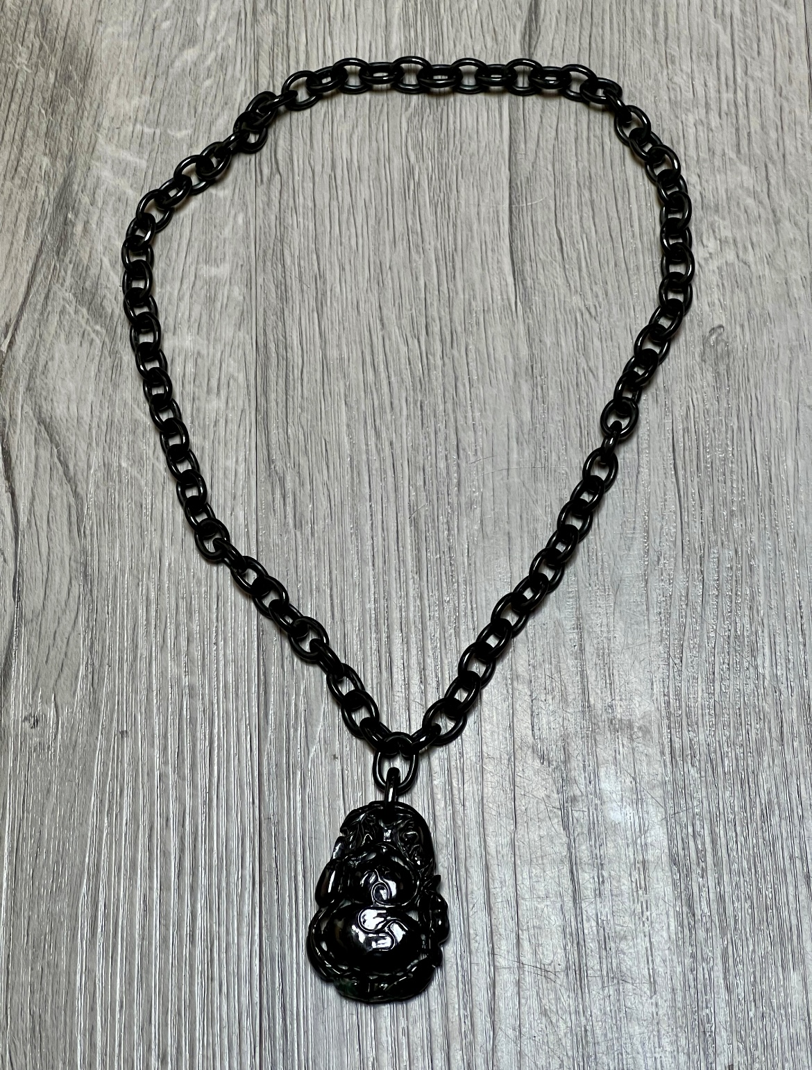 Black Jade Chain Necklace with Buddha Pendant