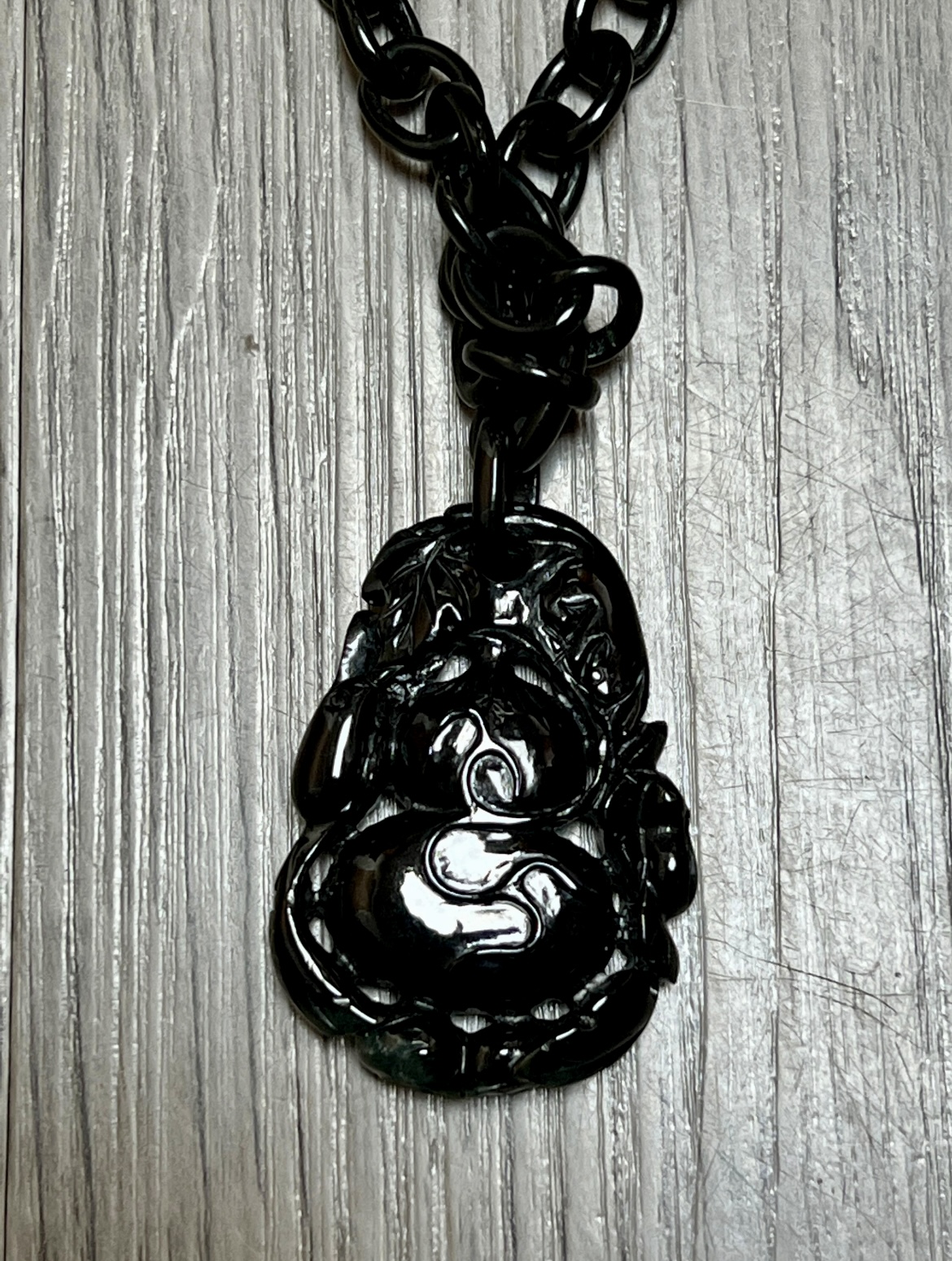 Black Jade Chain Necklace with Buddha Pendant