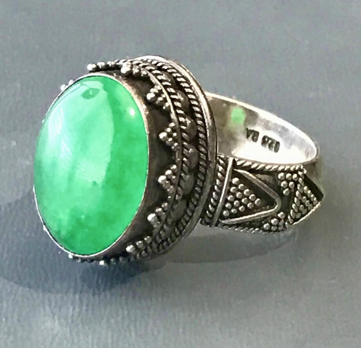 Antique Silver Ring with Green Jadeite